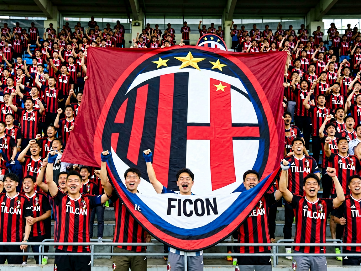 AC米兰球迷在看台展示巨型TIFO助威场面